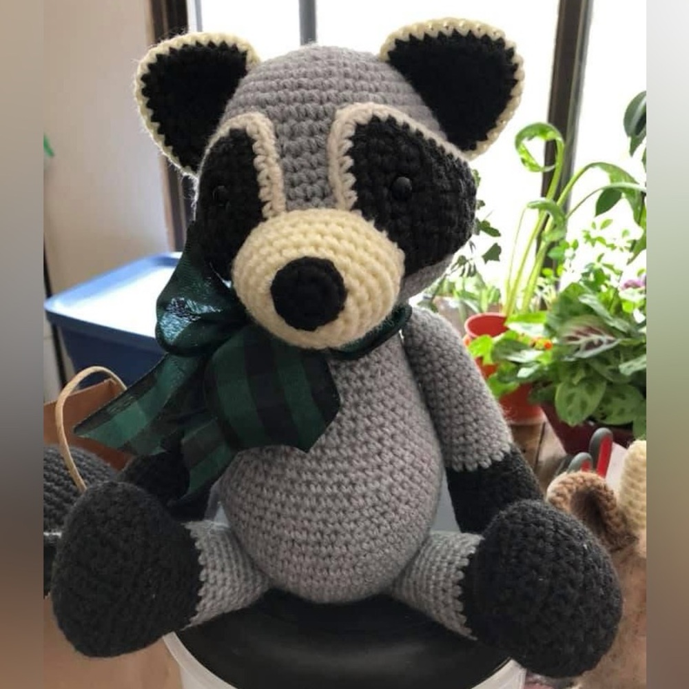 Hand crocheted racoon